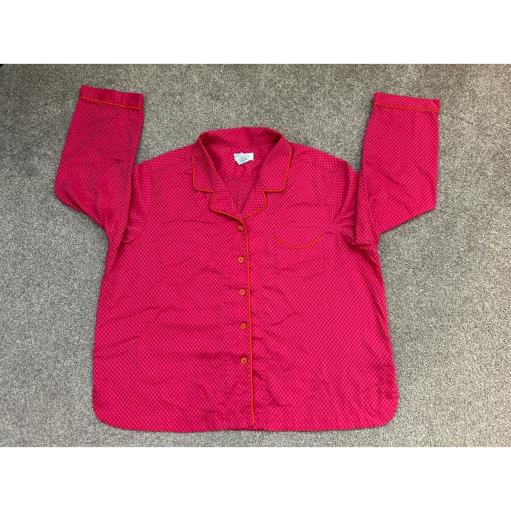Cabernet Pajama Top Womens PXL Pink Excellent Checkered Long Sleeve Button Up